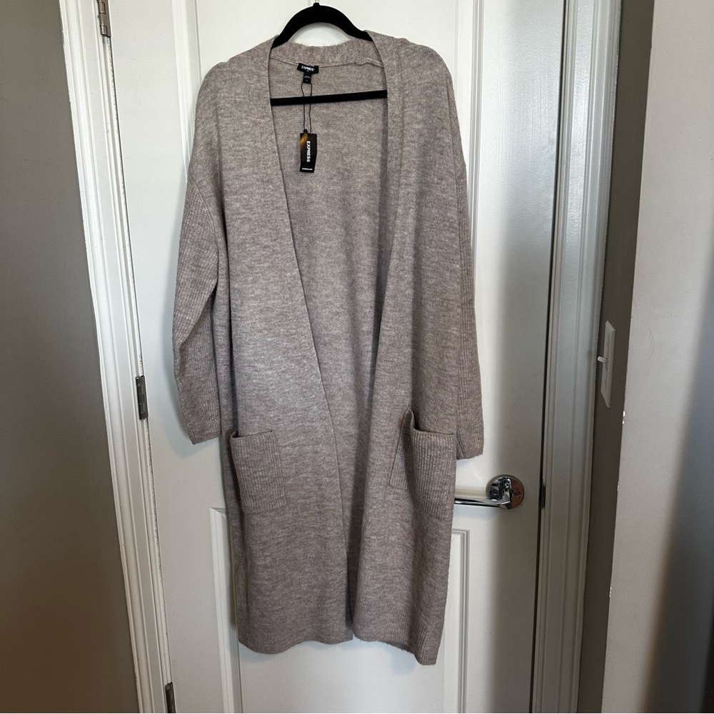 NEW!! Express Long Open-Front Pocket Cardigan - Light Taupe/Blush Color
